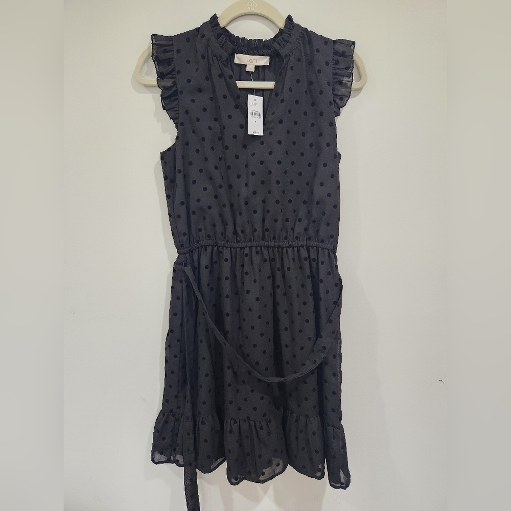 NWT LOFT Polka Dot Black Dress